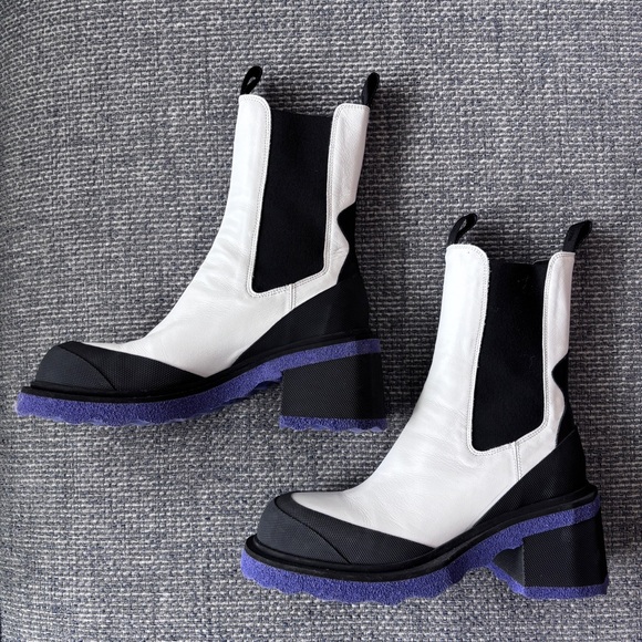 Off-White Luxury Italian Chelsea Leather Boots Purple Accent Chunky Sole Size 39 - Picture 4 of 12